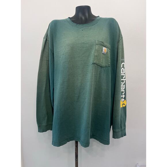 Carhartt Thrashed L/S T-Shirt Mens 3XL SunFaded Arm SpellOut Destroyed Grunge - Picture 1 of 11